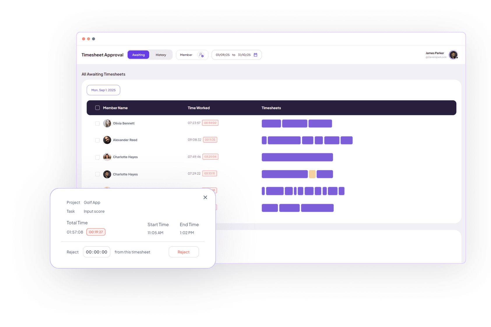 Timesheet Approval Interface