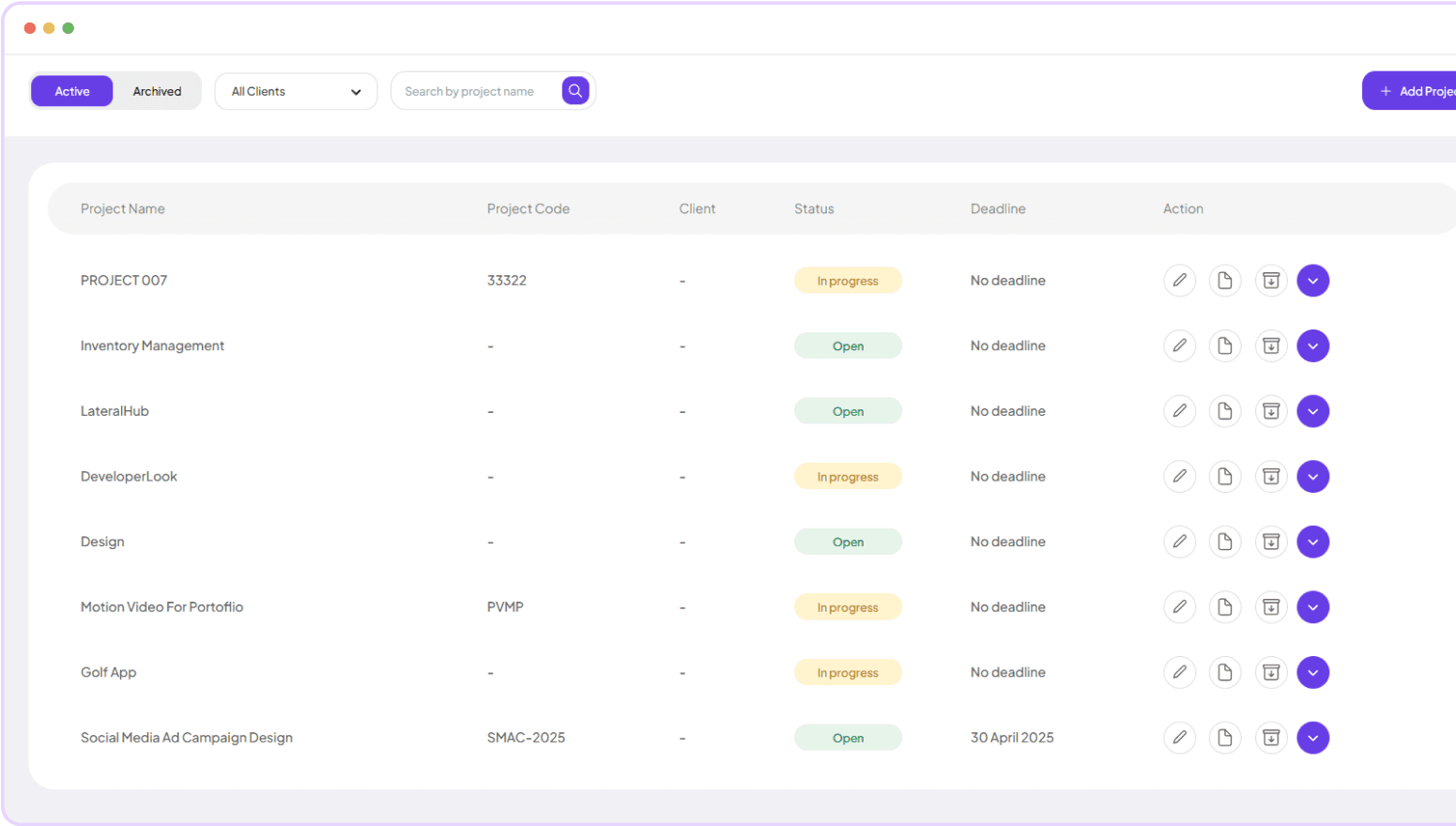Project management interface