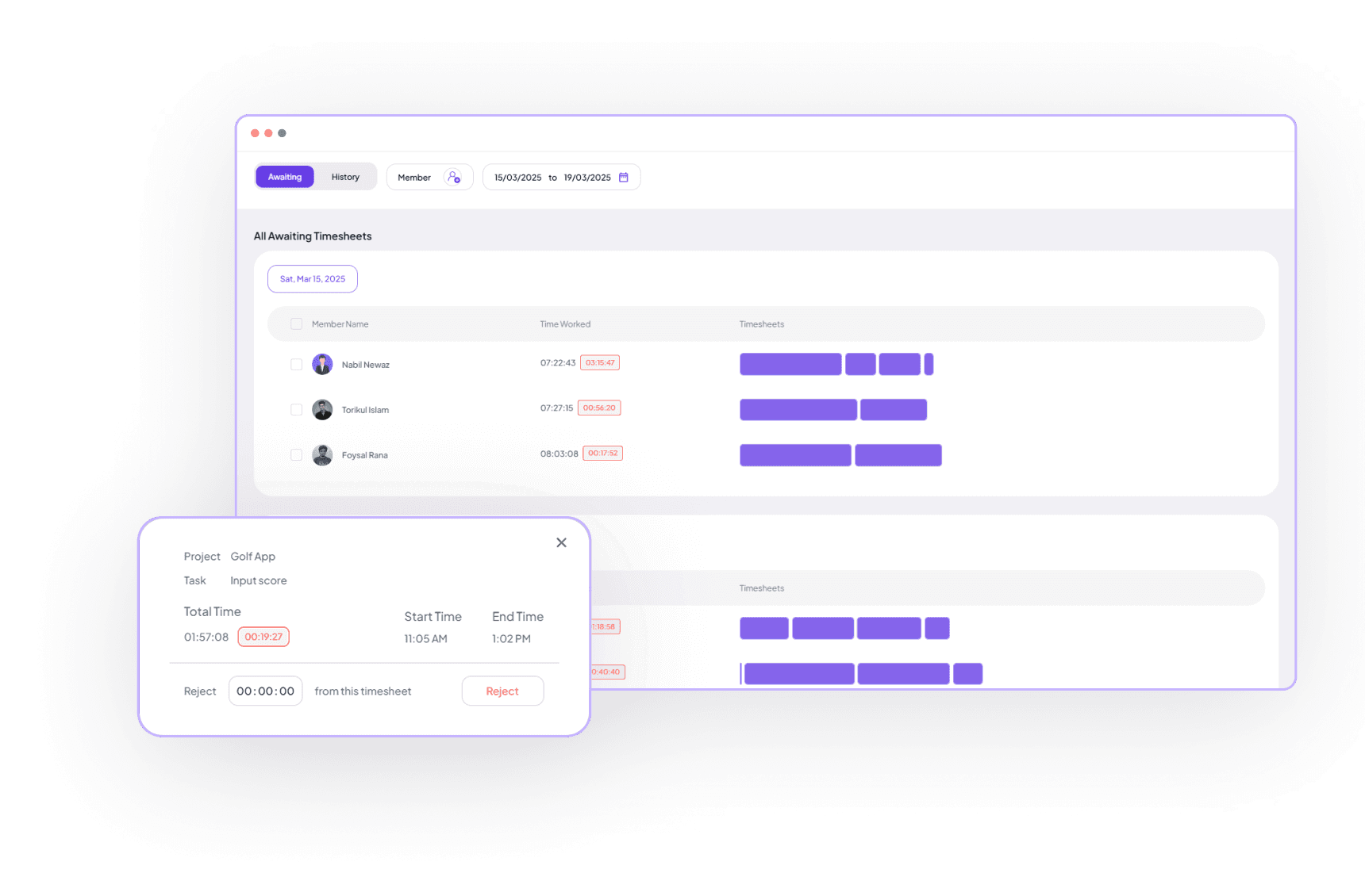 Timesheet Approval Interface