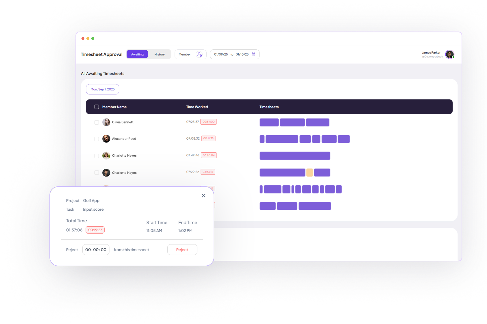 Timesheet Approval Interface